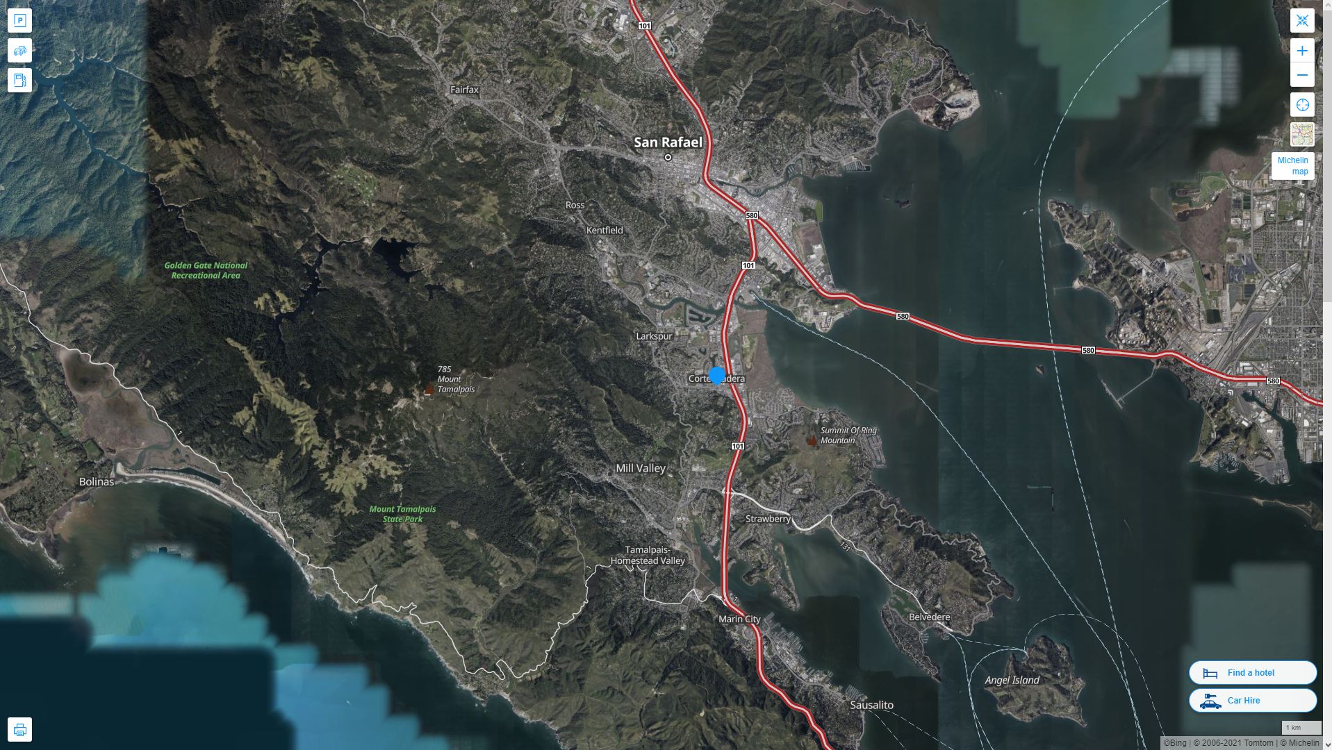 Corte Madera California Highway and Road Map with Satellite View